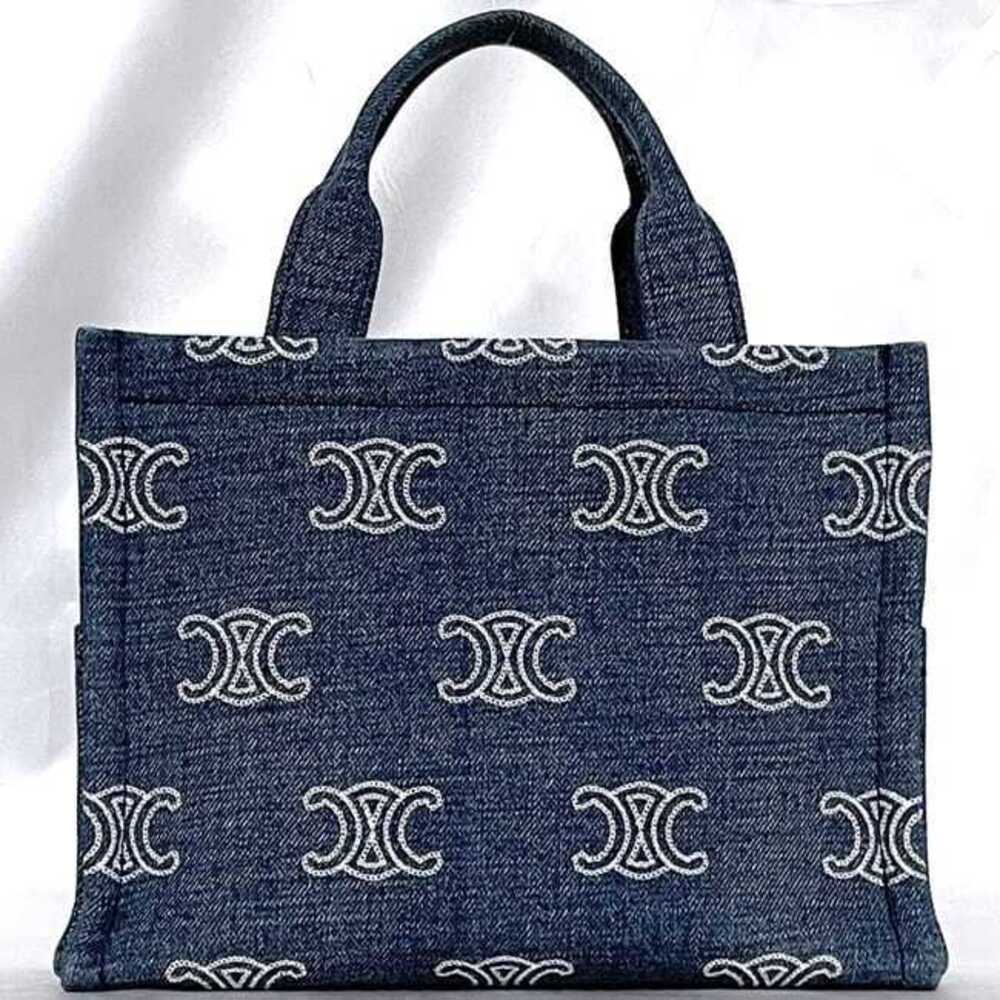 Celine Bag Cabataise Blue Brown Triomphe Denim Canvas Leather Logo Crossbody - Picture 4 of 10